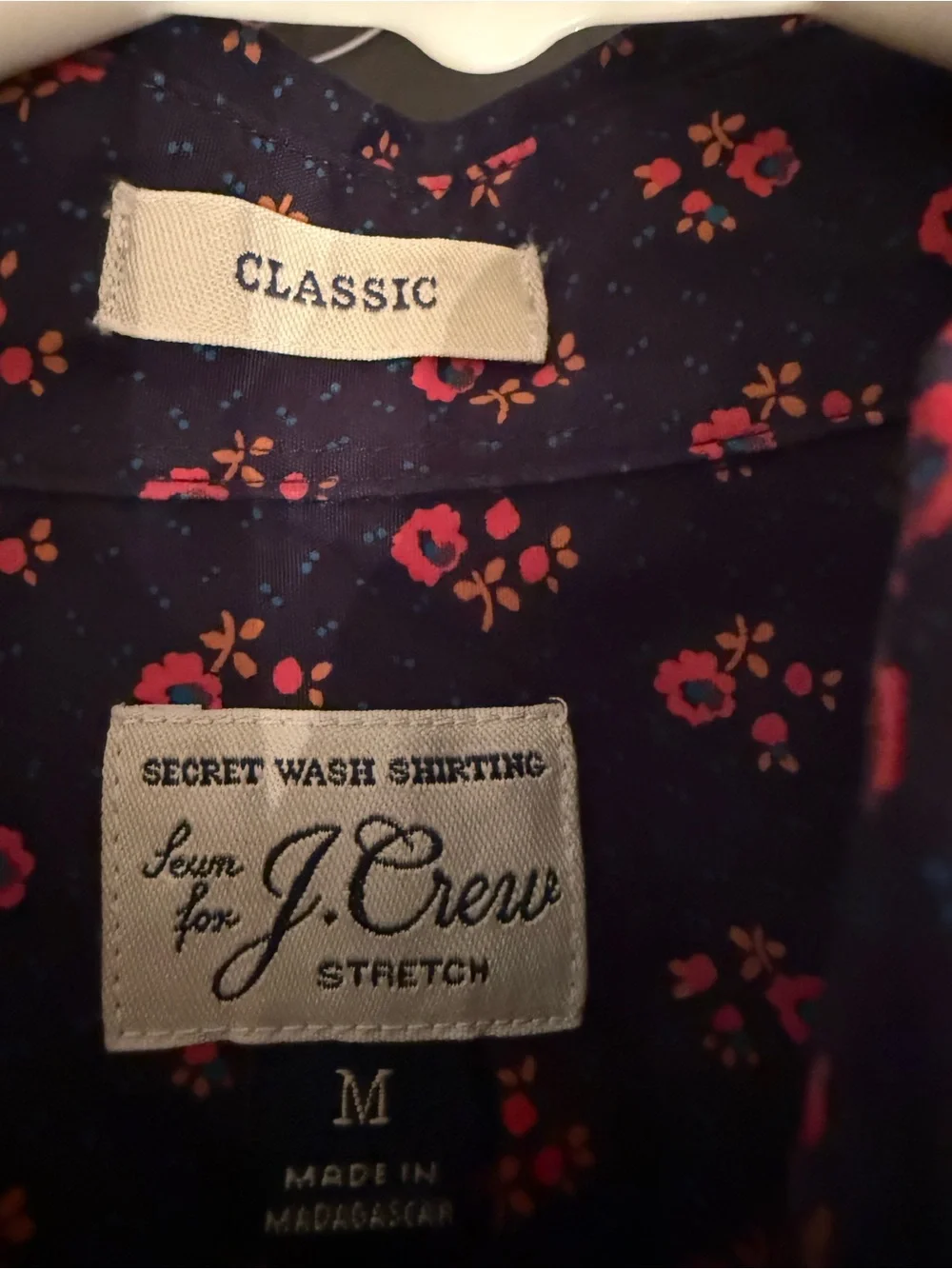 J. Crew Navy Button-Down Shirt with Pink Floral Print M